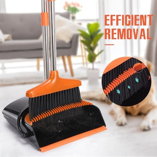Broom and Dustpan Set, 54.72" Long Handle, Standing Dustpan - Image 5