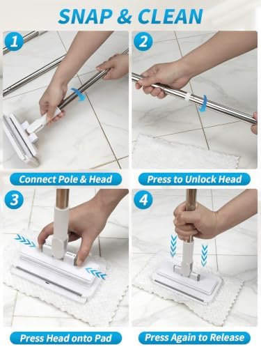 Snap Grip Mini Mop with 50 Inch Adjustable Handle, Hands Free Flat Mop - Image 6