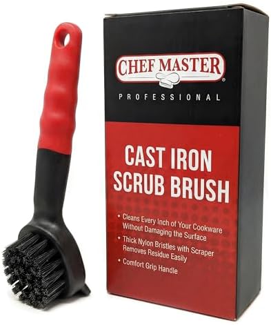 Cast Iron Scrub Brush with Heavy Duty Scraper by ChefMasterProfessional