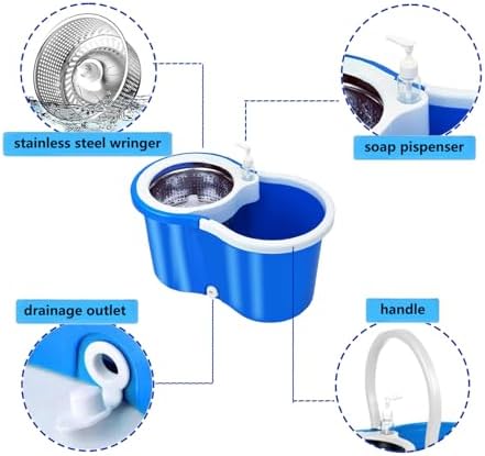 Spin Mop and Bucket with Wringer Set, with 3 Microfiber Mop Replacement Heads - Image 4