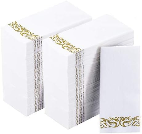 200 White and Gold Disposable Hand Towels Bathroom Napkins by JOLLYCHEF