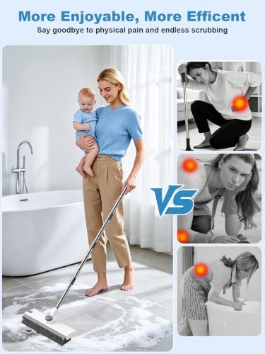 Floor Scrub Brush with Long Handle, 4 in 1 Shower Scrubber with Floor Squeegee - Image 2