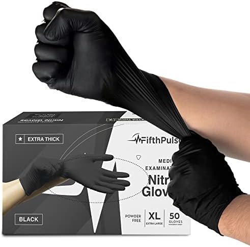 Disposable Black Nitrile Gloves Large 50 Count by FifthPulse