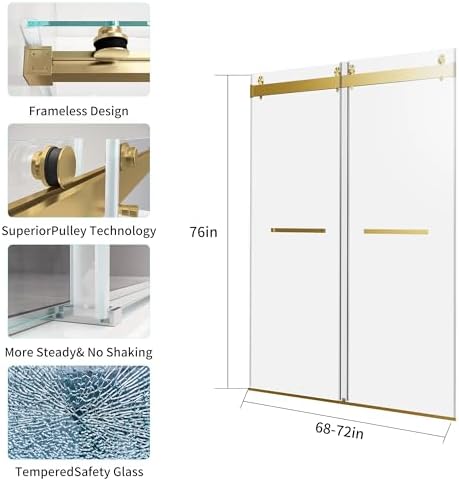 68-72 in W x 76 in H Frameless Double Sliding Soft-Close Shower Door - Image 7
