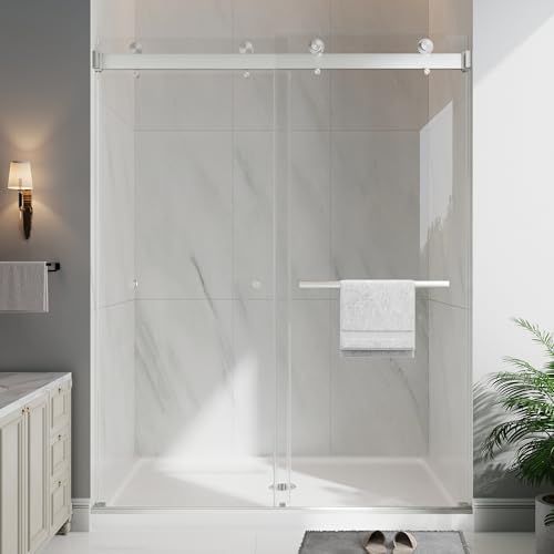 55-60" x 76"H Frameless Double Sliding Shower Doors Brushed Nickle by EASYWORC