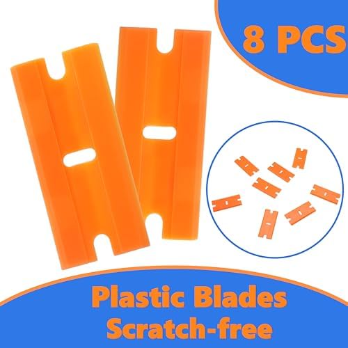 2 Pack Non-Scratch Plastic Scrapers, 8 Replacement Razor Blades, House & Car - Image 2