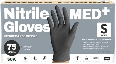 SUP Med Plus™ Nitrile Gloves, 5 Mil Powder-Free Disposable Black 75 | 750Ct by SUP