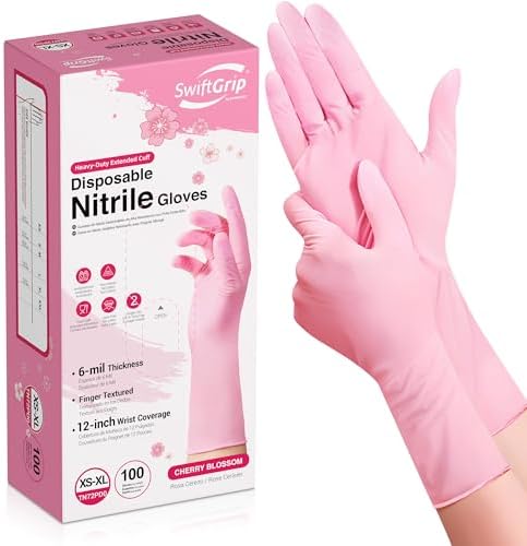 SwiftGrip Disposable Nitrile Dishwashing Gloves, Extended 12 Inches Cuff by SwiftGrip