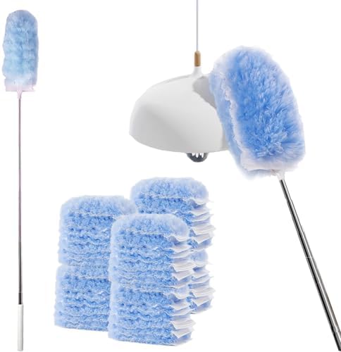30 Duster Refills with 3.6FT Extension Pole, 360° Disposable Dusters Refills by Heiboa