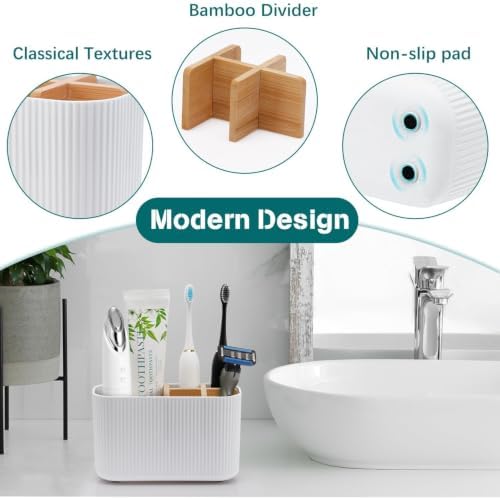 GFWARE White Toothbrush Holder, 5 Slots Bathroom Storage Organizer - Image 3