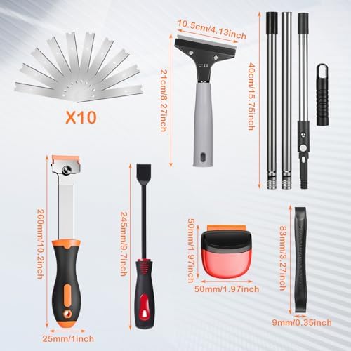 Tallew 12 Pcs Floor Scraper Tool Set 52" Long Handle Metal Razor - Image 2