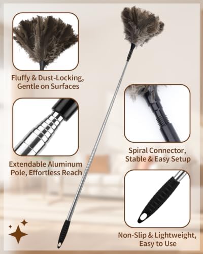 Ostrich Feather Duster, 18-48 Inch Extendable Feather Duster - Image 3