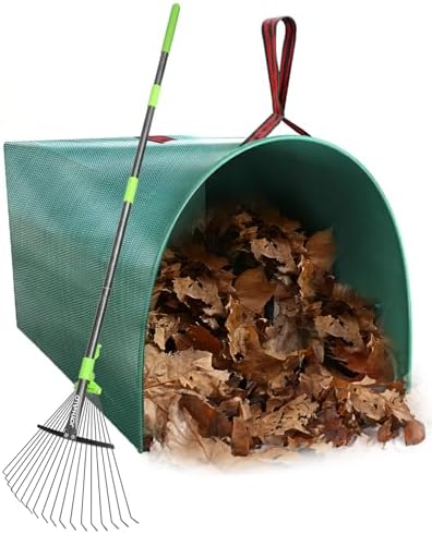 63.4 Inch Adjustable 18 Tines Metal Leaf Rake Set by Joyhalo