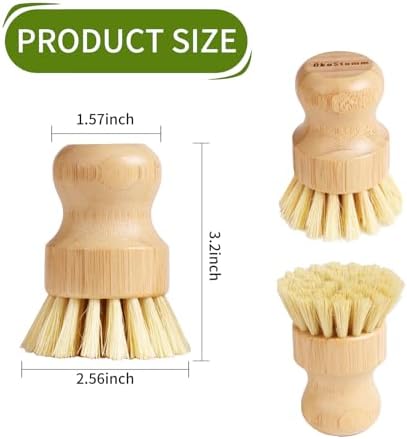 4 Pack Bamboo Dish Brush with Sisal Bristles - Image 2