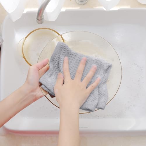 Homaxy 100% Cotton Waffle Weave Kitchen Dish Cloths, Light Gray - Image 4