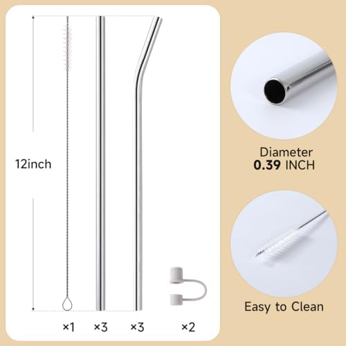 6Pcs Reusable Straws 12in Stainless Steel Straws - Image 2