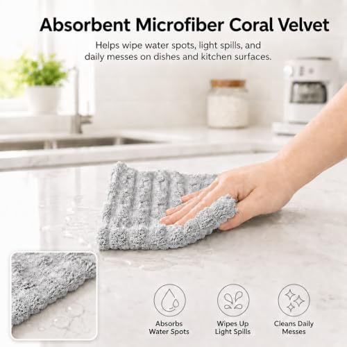 kimteny Microfiber Dish Cloths for Washing Dishes 12 Pack, Light Grey - Image 3