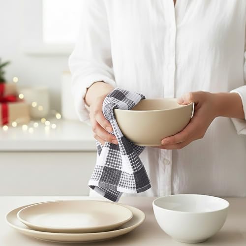 Waffle Weave Plaid Dish Cloth, DishTowel 15x25"S/6 - Image 4