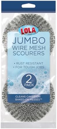 Steel Wool Wire Mesh Scouring Pad, 2 Pack, Galvanized Steel, Heavy Duty Cleaning by LolaProducts