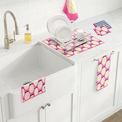 Ritz Waffle Microfiber Kitchen Towel 2pc Set – Lemons – Vibrant Pink & Yellow - Image 5