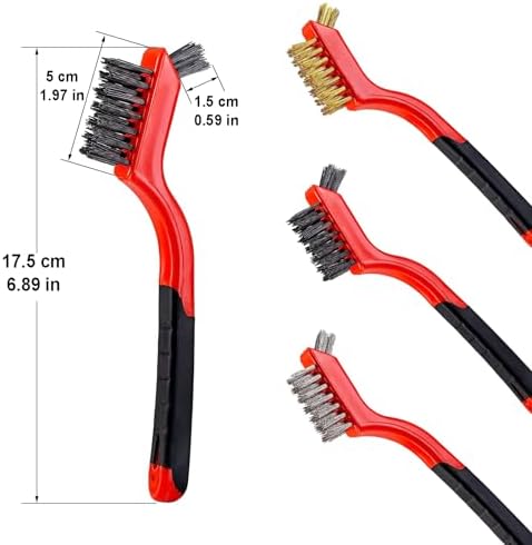 YiwerDer 3Pcs Mini Wire Brush Set, Stainless Steel/Brass/Nylon Bristles Wire - Image 3