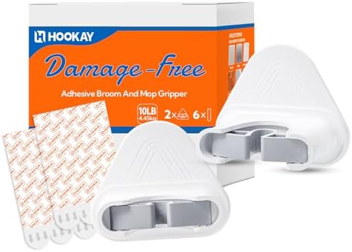 hookay 10lbs Broom and Mop Grippers, Damage-Free Hanging Wall Mount Broom Holder by HOOKAY