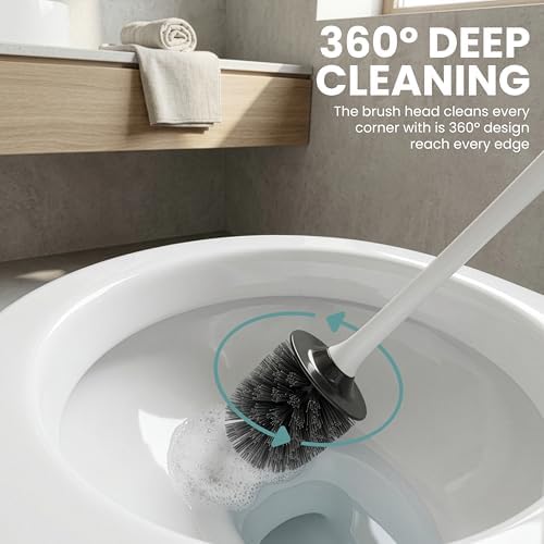 Vigar Zense Toilet Brush and Holder Set, Polyresin Stone - Image 5