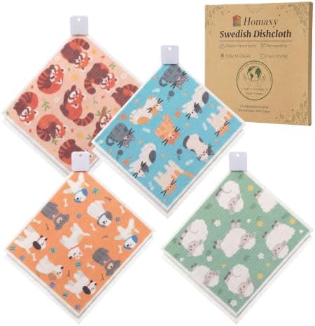 Homaxy Swedish Dishcloths, 8 Pack Animal Series Reusable Paper Towels by Homaxy