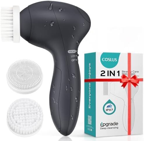 COSLUS Facial Cleansing Brush Face Scrubber, Standard Set, Light Grey by COSLUS