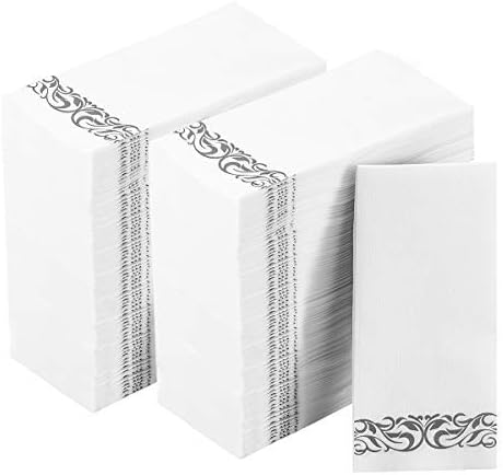 200 White and Silver Disposable Hand Towels Bathroom Napkins by JOLLYCHEF
