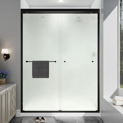 49"-54" W x 70" H Double Sliding Frosted Shower Door Matte Black by EASYWORC