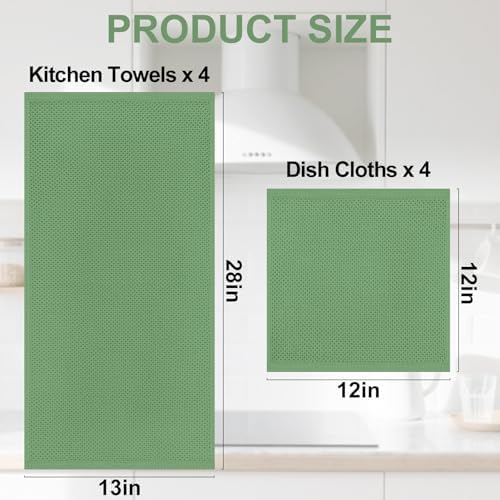 Homaxy 8 Pack 100% Cotton Kitchen Towels and Dishcloths Set, Grass Green - Image 4