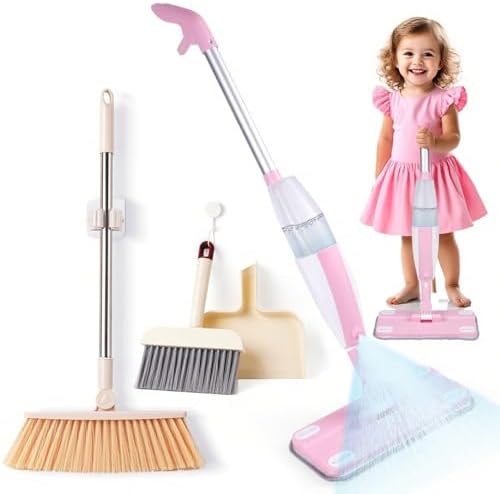 Kids Spray Mop, Toddler Mop Cleaning Set, Real Working Mini Mop & Kids Broom by Lullulii