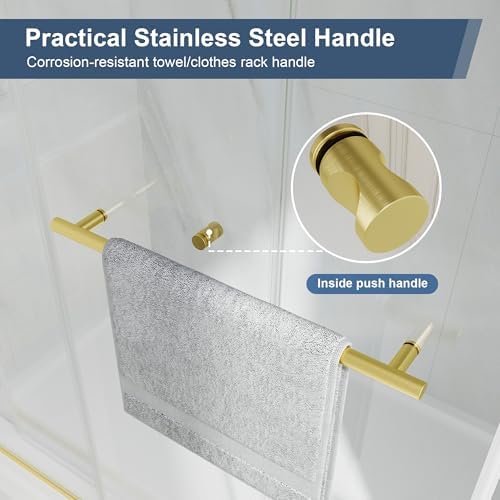43-48"W x 76"H Frameless Double Sliding Shower Doors Brushed Gold - Image 5