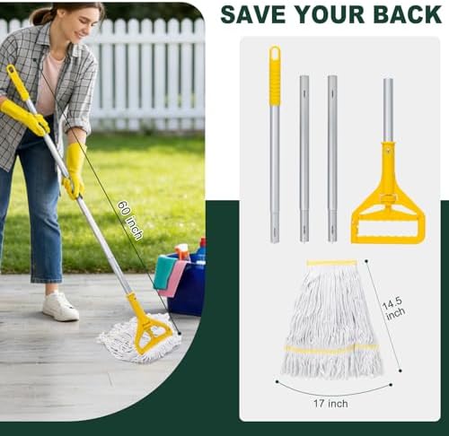 Heavy Duty Commercial Mop with 3 Extra Large Replacement Heads - Image 3