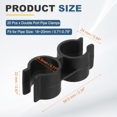 uxcell 20Pcs Double Port Pipe Clamps 0.8" PVC Dustpan Broom Connector Black - Image 2