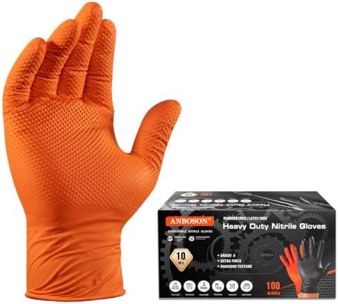 ANBOSON 10 Mil Heavy Duty Diamond Texture Nitrile Gloves, 100 Ct by WELCOMEANBOSON