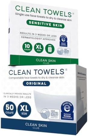 Clean Skin Club Clean Towels XL® Original 50 Ct + Sensitive Skin 10ct Travel by CLEANSKINCLUB