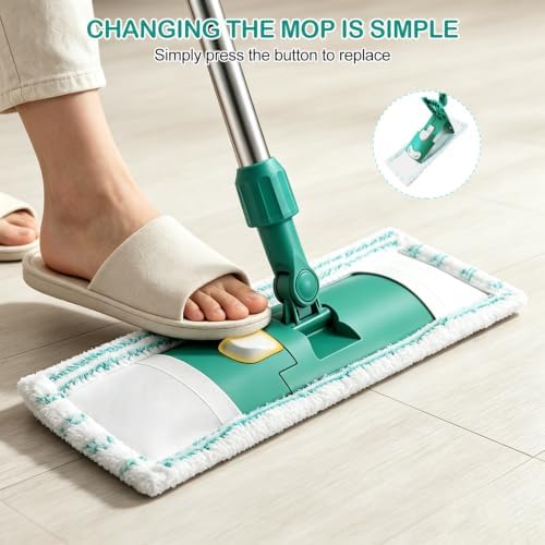 Microfiber Mops for Floor Cleaning Floor Flat Mop for Hardwood Green - Image 4