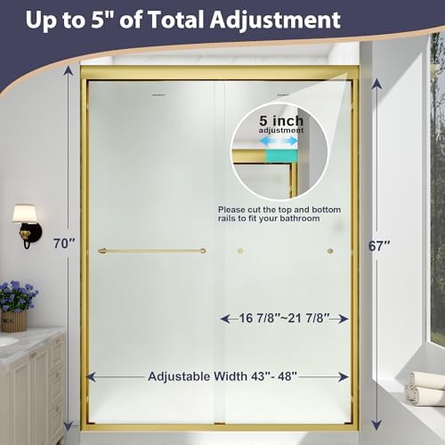 43"-48" W x 70" H Double Sliding Frosted Shower Door Brushed Gold - Image 5