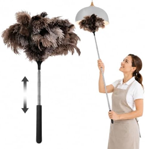 Extendable Ostrich Feather Duster 17–40 Inch, Fluffy Long Handle Reusable by Unknown