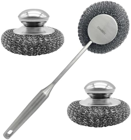 Stainless Steel Wool Scrubber Set, Long HandleBrushes by Unknown