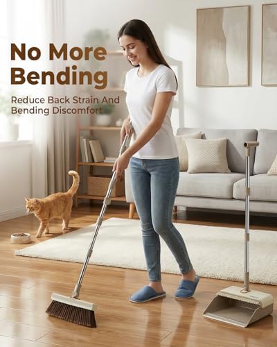Broom and Dustpan Set for Home, 54 Inch Long Handle Upright Broom - Image 2