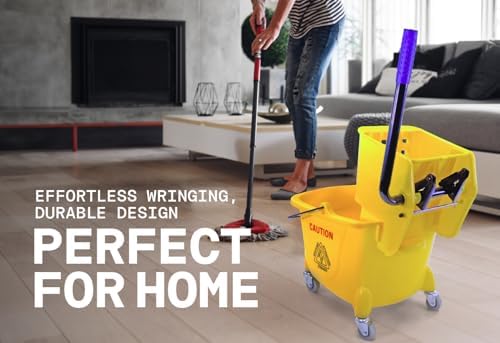 Mop Bucket 25 Quart | Side Press Wringer | 4 Wheels 2" | Yellow - Image 5