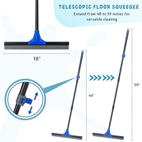 Floor Squeegee with Telescopic Long Handle 59'', Heavy Duty 18" Rubber Wiper - Image 3