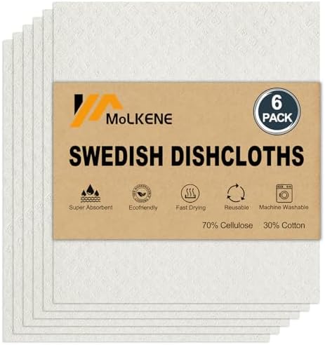 MoLKENE Swedish Dishcloths for Kitchen, 6 Pack Reusable Paper Towels by MoLKENE