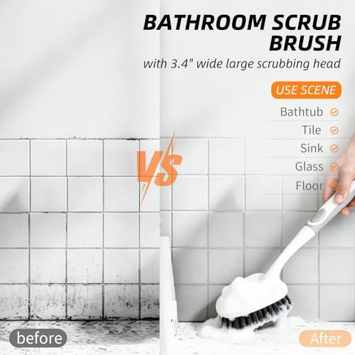 3 Pack Scrub Brush Set with Grout Brush, Shower Brush and Squeegee - Image 4