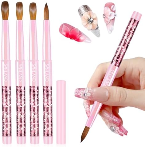 SAVILAND Kolinsky Acrylic Nail Brush Set Size 6 10 12 14, Gradient Pearl by SAVILAND