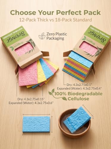 Natural Cellulose Kitchen Sponges 4 Pack Eco-Friendly Biodegradable Super - Image 6
