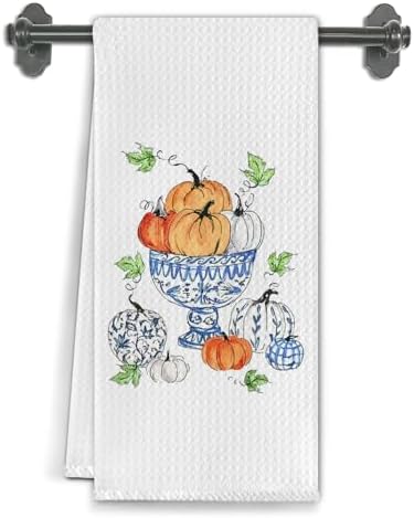 Chinoiserie Fall Pumpkin Kitchen Towels, Grand Millenial Autumn Pumpkin Dish by Unknown